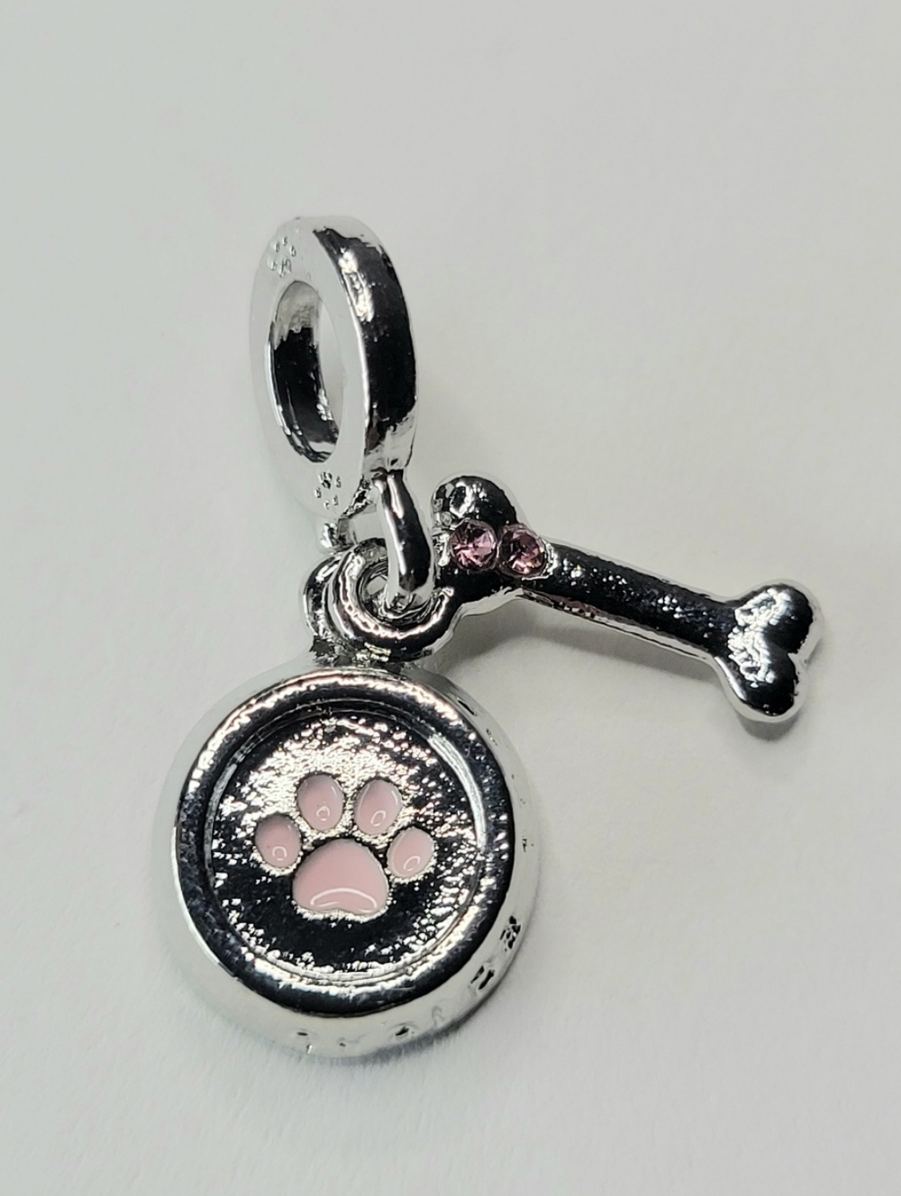 New For Pandora Charm Bracelets Pink And Silver Color Dog Bowl And Bone Charm! - Picture 2 of 5